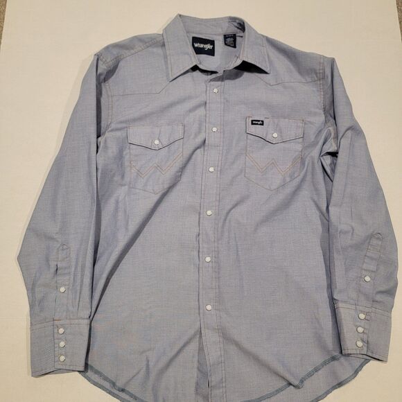 VINTAGE Wrangler Chambray Pearl Snap Button Up Mens Sz XL Western Cowboy Rodeo - Picture 1 of 9